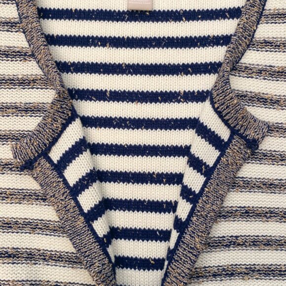 NWOT Banana Republic Ivory & Navy Lurex Stripe Cardigan With Pockets Size M - Picture 6 of 10